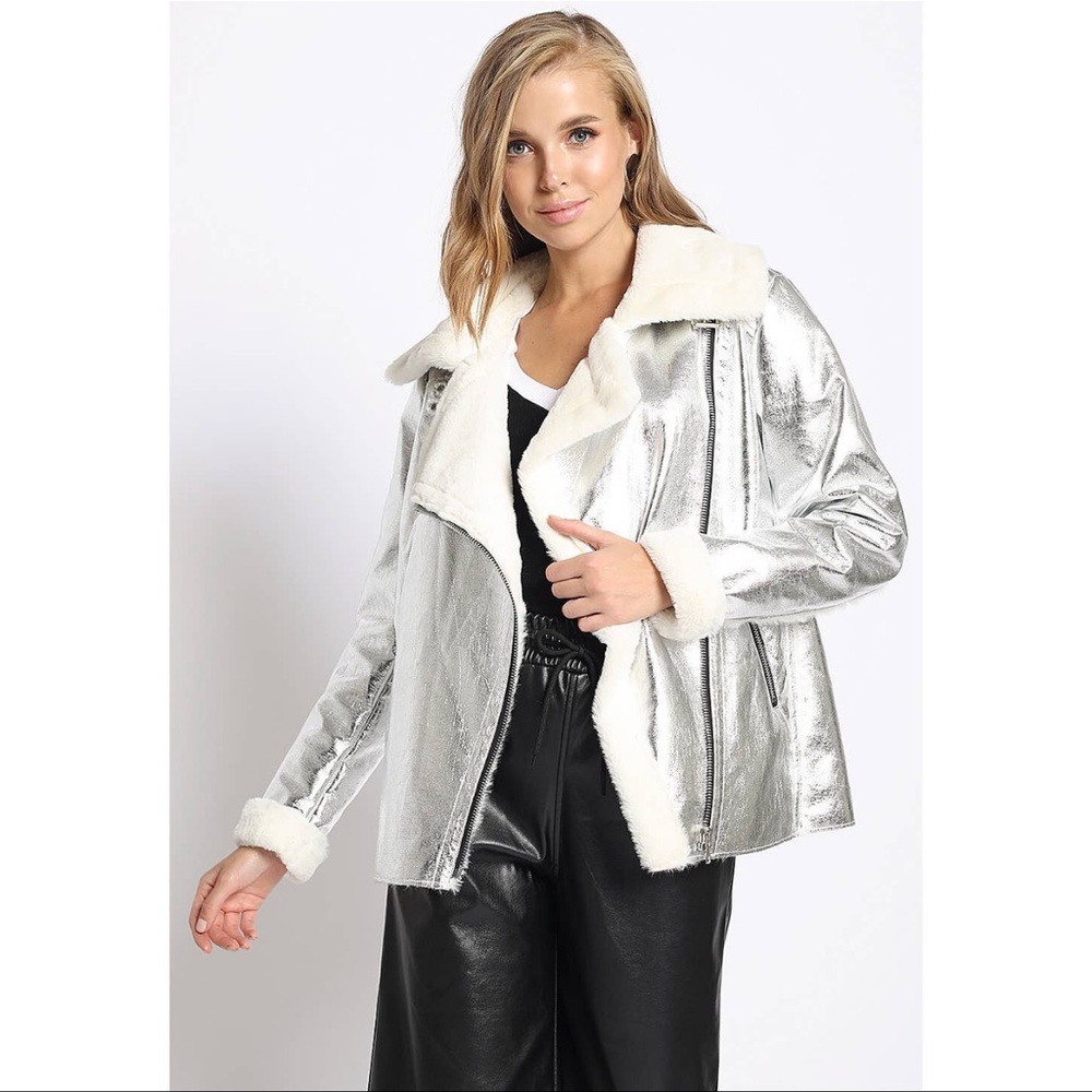 Metallic Silver Moto Jacket NWT